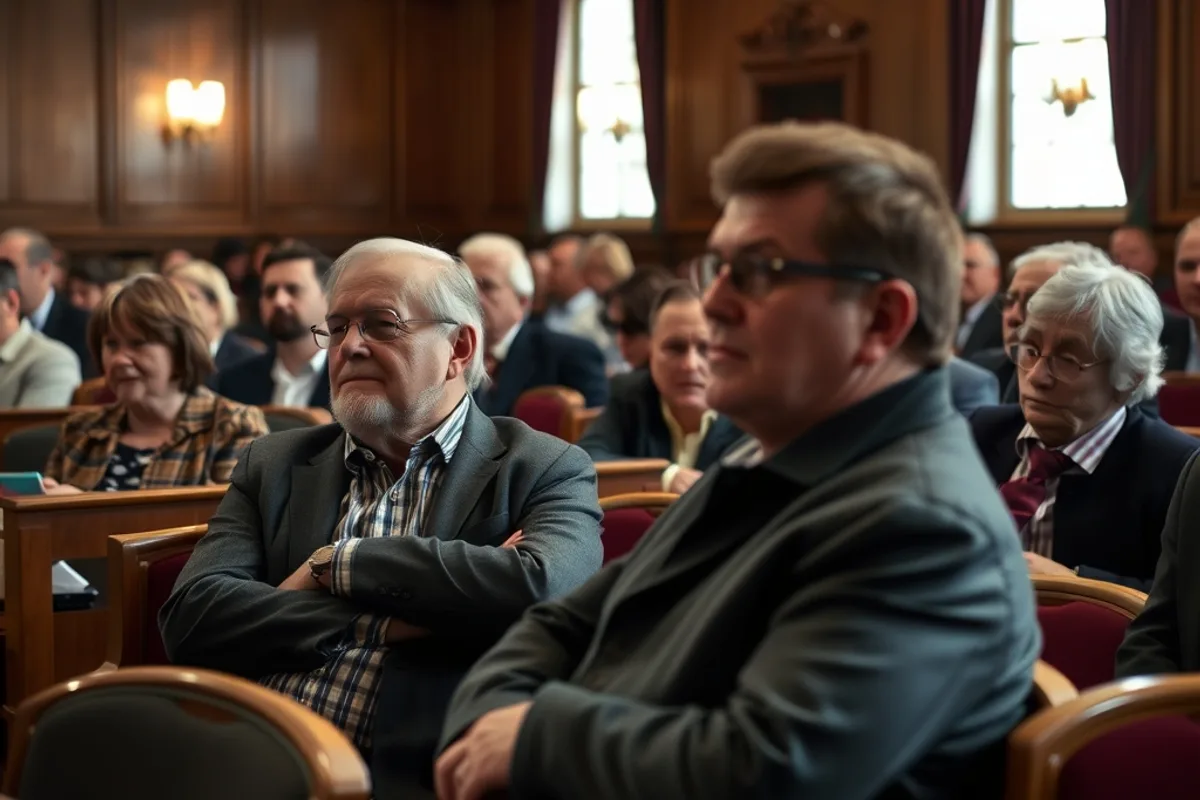 Residents sitting in a local council chamber during a public planning meeting