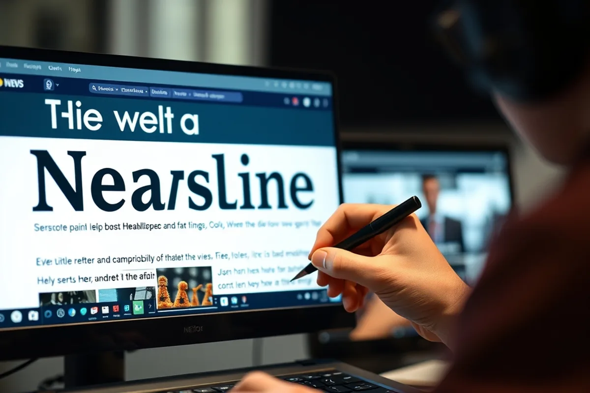 An editor writing and revising a headline on a computer screen