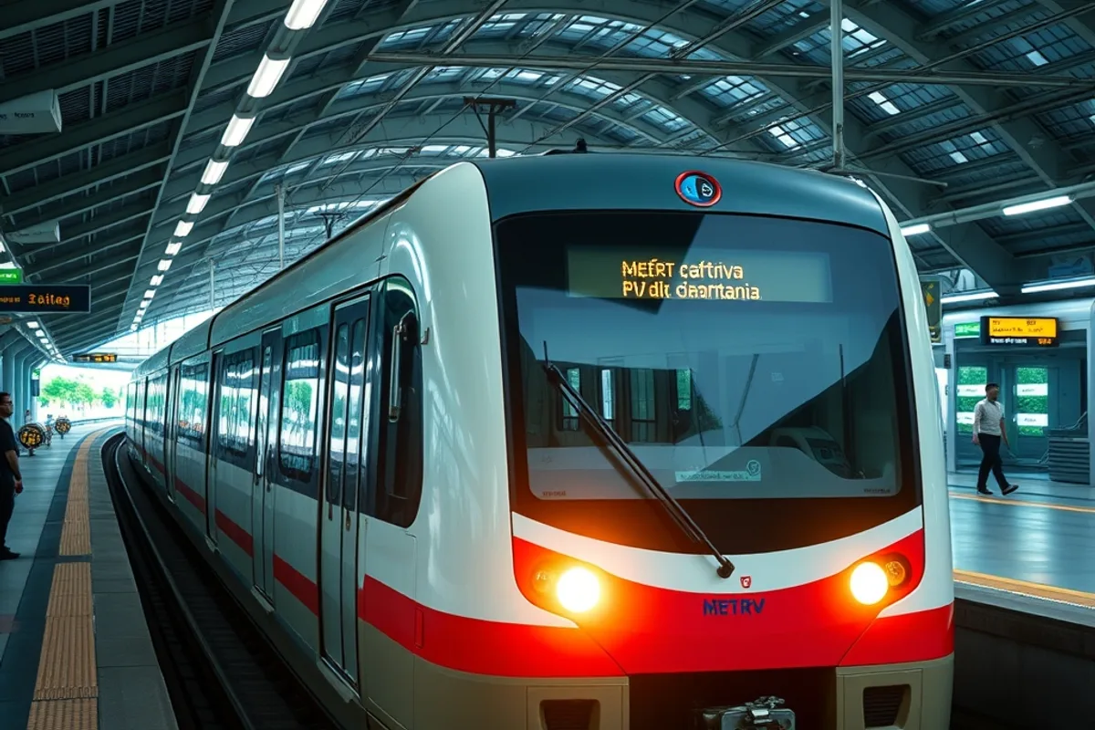 A new metro train arriving at a modern station in Southeast Asia